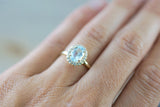 14k Yellow Gold Aquamarine Diamond Halo Engagement Love Anniversary Ring Art Deco Vintage Love Promise