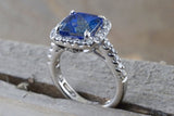 18k White Gold Cushion Cut Exotic Tanzanite Cushion Diamond Halo Wedding Engagement Promise Ring Anniversary Ballerina Shank Purple Blue