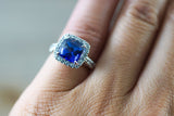 18k White Gold Cushion Cut Exotic Tanzanite Cushion Diamond Halo Wedding Engagement Promise Ring Anniversary Ballerina Shank Purple Blue