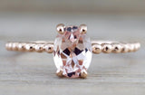 Oval Morganite Ring Bead Design Gold Band  ASPER1430029