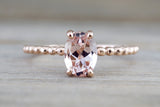 Oval Morganite Ring Bead Design Gold Band  ASPER1430029
