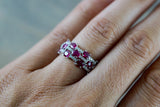 18k White Gold Oval Red Rudy Diamond Band Stackable Design Ring Wedding Twist cocktail Large