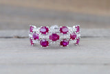 18k White Gold Oval Red Rudy Diamond Band Stackable Design Ring Wedding Twist cocktail Large