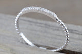 14 Karat White Gold Dainty Diamond Milgrain Band Wedding Anniversary Love Ring Band Vintage Thin Bead