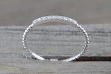 18 Karat White Gold Dainty Diamond Band Wedding Ring Band Bead