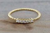 18 Karat Yellow Gold Dainty Princess Cut Diamond Bead Band Wedding Anniversary Love Ring Band Vintage Thin Bead