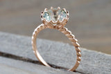 Melrose carat 14k Rose Gold 8mm Round Green Amethyst Engagement Ring Crown Vintage Design Rope Classic November Birthstone