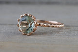 Melrose carat 14k Rose Gold 8mm Round Green Amethyst Engagement Ring Crown Vintage Design Rope Classic November Birthstone