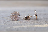 14k Rose Gold Pave Set Diamond Disk Disc Circle Round Stud Earring Post Micro