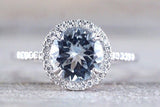 14k White Gold Thin Round Diamond Halo Blue Aquamarine Engagement Promise Anniversary Love Ring Band 8mm