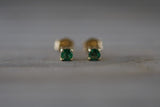 14k Solid Yellow Gold with Green Emerald Gemstone Earring Studs Post Push Back Square May Birthstone