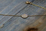 14k Solid Yellow Gold Round Circle Disk Micro Pave Diamond Bracelet Dainty Love