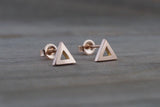 14k Rose or Yellow Gold Pyramid Triangle Stud Earring Studs Open