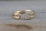 14k Yellow Gold Diamond Safety Pin Design Ring Band Solid