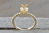14k Yellow Gold Oval Imperial Topaz Prong Engagement Promise Ring Rope Bead Vintage Stackable Classic Stack
