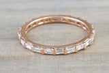 18k Rose Gold Channel Set Dainty Thin Baguette Cut Rectangle Diamond Band Stackable Design