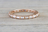 18k Rose Gold Channel Set Dainty Thin Baguette Cut Rectangle Diamond Band Stackable Design