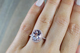 14k Rose Gold Oval Morganite And Diamond Halo Dainty Eternity 3/4 Engagement Ring Vintage Crown Dainty