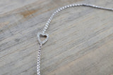 14k Solid White Open Heart Silhouette Micro Pave Diamond Infinite Charm Bracelet Dainty Love Gift Fashion