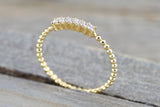 18 Karat Yellow Gold Dainty Princess Cut Diamond Bead Band Wedding Anniversary Love Ring Band Vintage Thin Bead