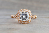 Clovis 6.5mm Charles Colvard Forever Brilliant Cushion Moissanite 14k Gold Ring M3078