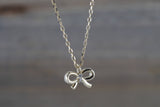 14k Yellow Gold Diamond Dainty Bow Pendant Necklace with Chain 16" 18"