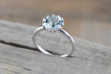 Melrose 14k White Gold Round 8mm Aquamarine Solitaire Crown Gemstone Tulip Ring