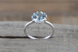 Melrose 14k White Gold Round 8mm Aquamarine Solitaire Crown Gemstone Tulip Ring