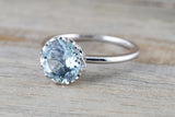 Melrose 14k White Gold Round 8mm Aquamarine Solitaire Crown Gemstone Tulip Ring