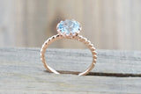 Melrose 7mm 14k Rose Gold Round Blue Topaz Engagement Ring Crown Vintage Design Rope Classic November Birthstone