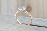Melrose 7mm 14k Rose Gold Round Blue Topaz Engagement Ring Crown Vintage Design Rope Classic November Birthstone