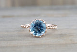 Melrose 7mm 14k Rose Gold Round Blue Topaz Engagement Ring Crown Vintage Design Rope Classic November Birthstone