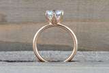 14k Rose Gold Round Aquamarine Tulip Crown Solitaire 6 Prong Ring 7mm Engagement Wedding Anniversary Ring Band