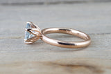 14k Rose Gold Round Aquamarine Tulip Crown Solitaire 6 Prong Ring 7mm Engagement Wedding Anniversary Ring Band