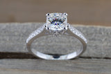 6.5mm Charles Colvard Forever Brilliant Cushion Moissanite 18k White Gold Solitaire Diamond Band Engagement Ring