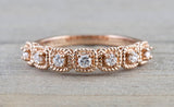 14k Rose Gold Diamond Cushion Rope Halo Anniversary Promise Engagement Band Ring Wedding