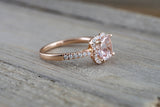 14k Rose Gold Morganite Flower Clover Diamond Halo Engagement Promise Ring Pink Peach
