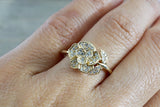 14kt Yellow Gold Diamond Flower Petal Floral Band Promise Ring Anniversary
