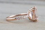 14k Rose Gold Elongated Oval Cut Pink Morganite Diamond Engagement Ring