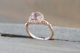 Clovis Gold Vintage Diamond Morganite Engagement Promise Ring Rope Bead Vintage Art Deco