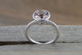 8mm 14k White Gold Round Pink Peach Morganite Bezel Solitaire Engagement Ring Anniversary
