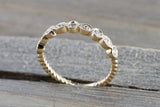 14k Yellow Gold Round Cut Diamond Rope Twined Vine Pave Stackable Stacking Art Deco Band Ring