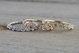 14k Yellow Gold Round Cut Diamond Rope Twined Vine Pave Stackable Stacking Art Deco Band Ring