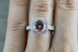 14k Rose and White Gold Cushion Halo Engagement Promise Ring Rope Bead Vintage