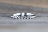 14k White Gold Thin Diamond Vintage Ring Antique Half Dainty Band Single Prong