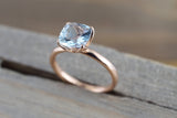 14k Rose Gold Round Aquamarine Tulip Crown Solitaire 4 Prong Ring 8mm Engagement Wedding Anniversary Ring Band