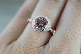 14k Rose Gold Vintage Diamond 7mm Morganite Engagement Promise Ring Rope Bead Vintage Art Deco