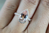 Gold Pear Halo Morganite Diamond Halo Ring Large ASPER1430056