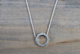 14k White Gold Circle Disk Round Micro Pave Diamond Invisible Dainty Pendant Charm
