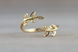 18k Yellow Gold Diamond Leaf Floral Flower Petal Open Fashion Ring